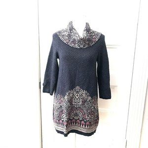 Anthropologie Moth Blue Fair Isle Cowl Neck Tunic Sweater Imperial Garden